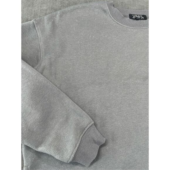 Vinyl Icons Sweatshirt Women M Gray‎ Glitter Cropped Top Minimalist Loungewear - Picture 3 of 8